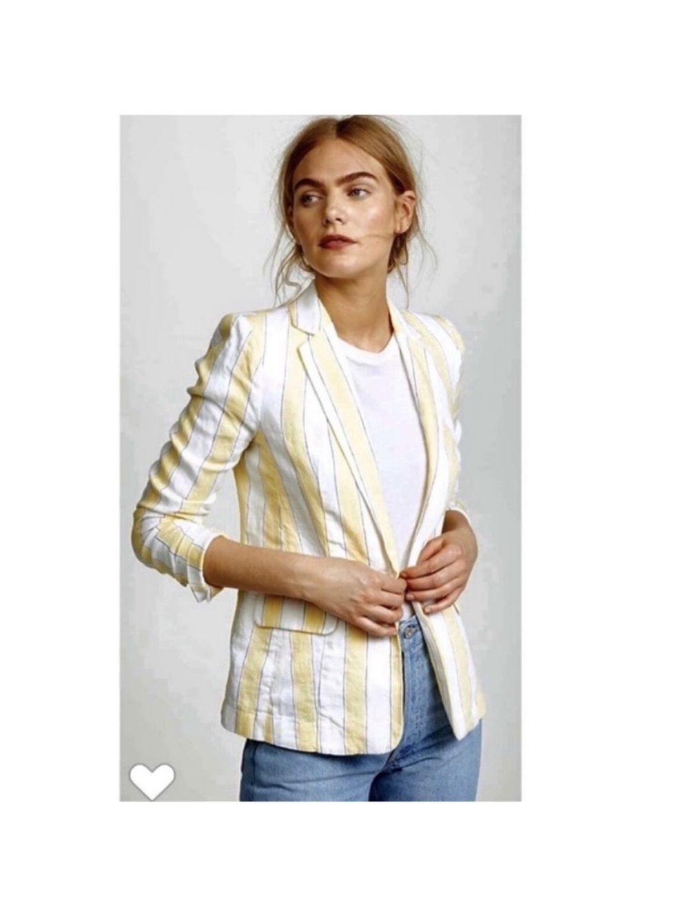 Frame Yellow and White Stripe Linen Blazer Golden Haze Multi
